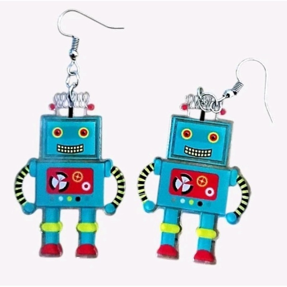 Acrylic Dangling Robot Earrings With A Fun And Quirky Vibe  Kawaii Cuteness New